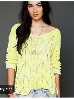 Free People Sunshine Yellow Lightweight Open Knit Pullover Sweater